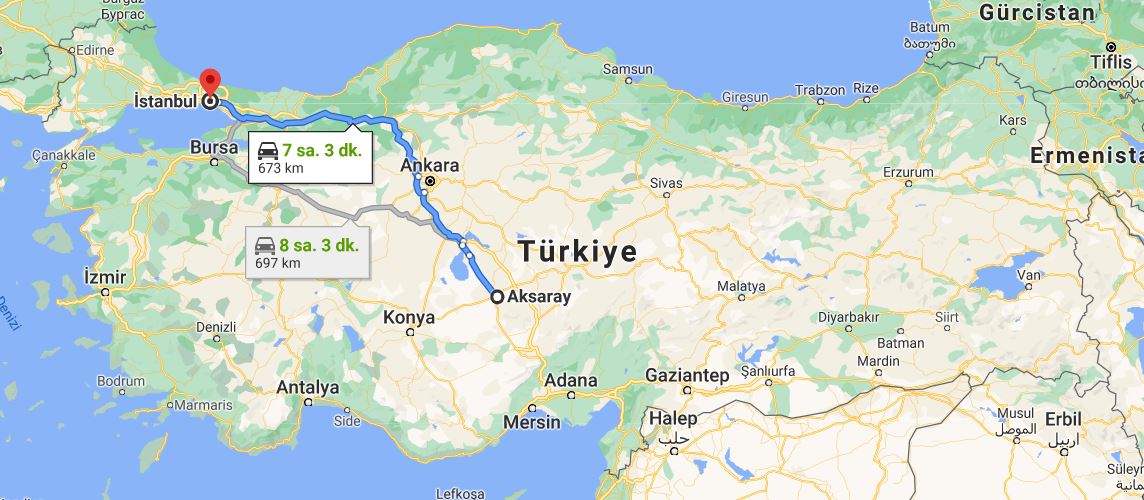 İstanbul Aksaray kaç km