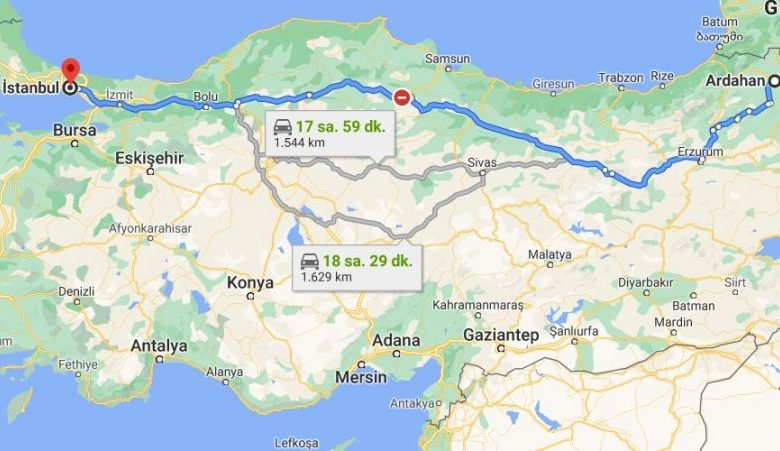 İstanbul Ardahan kaç km